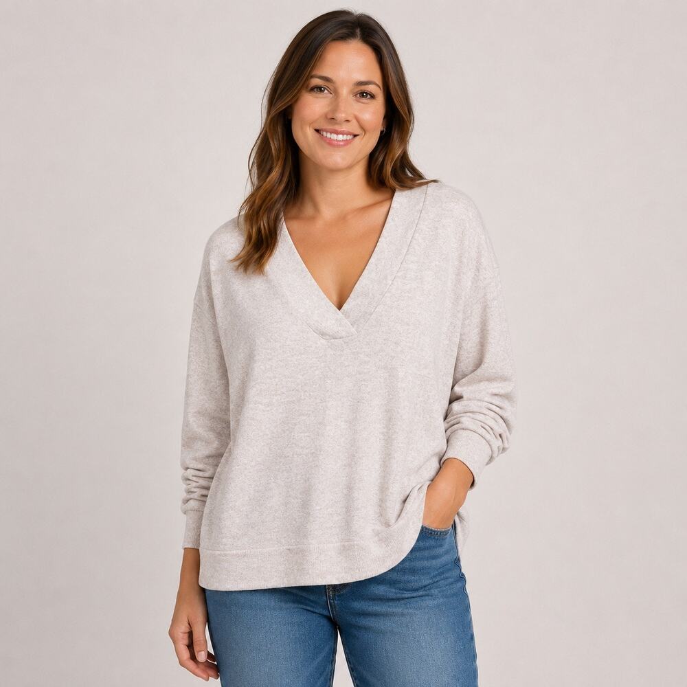 H&M Womens Knit Tunic Sweater Pink Medium V Neck Long Sleeve Oversized Pullover